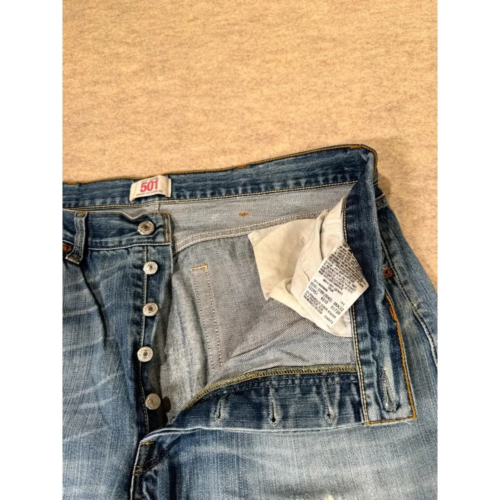 Vintage Levis 501 Original Jeans Men 38x32 Blue Distressed Denim Cotton Straight